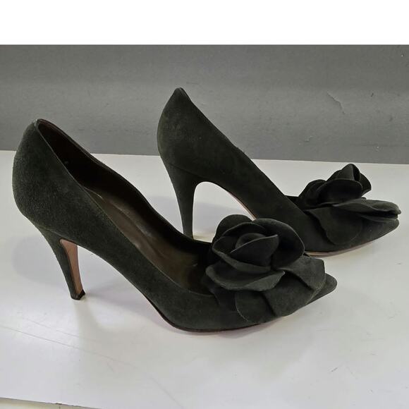 Moss Green Suede Floral Valentino pumps sz 39.5 / 8.5 - Picture 5 of 9